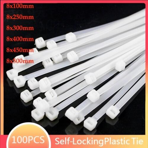 Cable-tie 100pcs whiite nylon live buckle cable tie can be reused Self-locking plastic tie fastening ring cable zip wraps strap