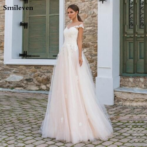 Smileven Light Pink Princess Wedding Dresses A-line Bride Dresses vestido de casamento Floor Length Boho Wedding Gowns