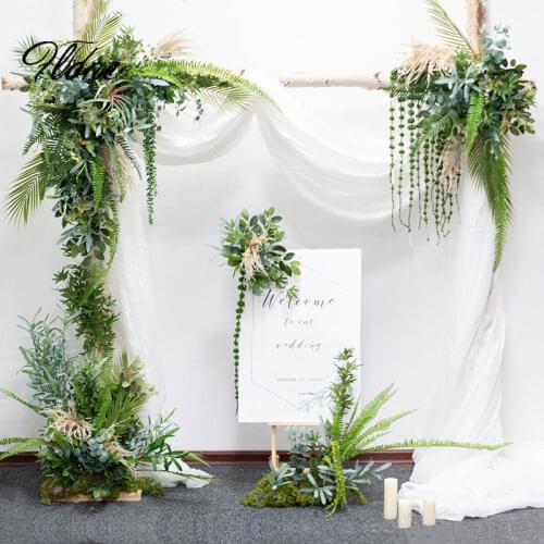 Wedding artificial flowers green plants silk fake flower arrangement decoration green background decorative floral decor