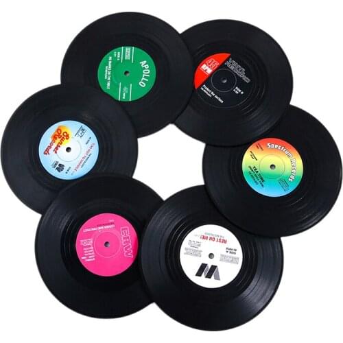 6PCS Vinyl Record Retro Mats, Table Placemats Heat-Resistant Non-Slip Insulation Coffee Mats Drink Coaster Set Bar Kitchen Decor