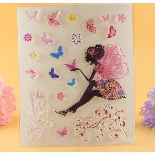 YLCS070 Butterfly Girl Silicone Clear Stamps For Scrapbooking DIY Album Cards Decoration Embossing Folder Rubber Stamp 14*15cm