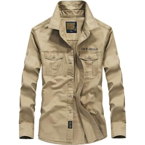 Military Shirt Men Casual 100% Cotton Long Sleeve Army Shirts Plus Size 4XL Camisa Social Masculina Man Solid Color Pocket Shirt