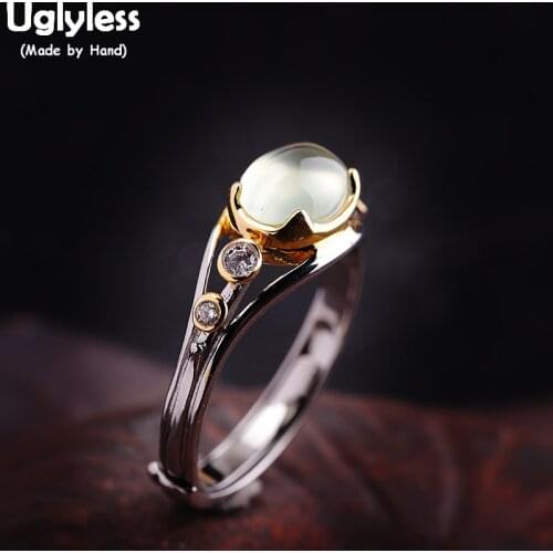 Uglyless Pretty Grape Stone Prehnite Open Rings for Women Real 925 Sterling Silver Gemstone Rings Retro Ethnic Fine Jewelry R815