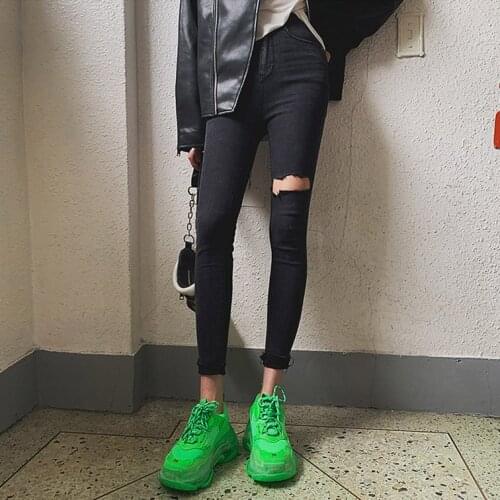 Female Stretch Trousers Pencil Jeans Women Skinny Pants Black Jeans Sexy High Waist Tassel Ripped Holes Denim Pants