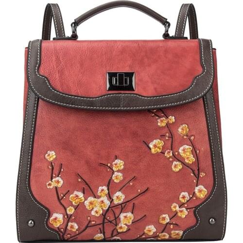 YourSeason Womens Handmade Embossing Backpack 2021 Casual Nature Soft Cowhide Women Retro Travel Bags Genuine Leather