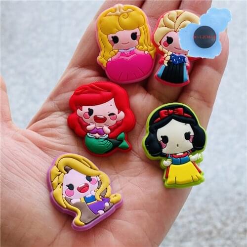 1pcs Cute Princess Girls PVC Shoes Accessories Shoe Decorations Fit Croc Jibz Charm Wristband Holiday Presents