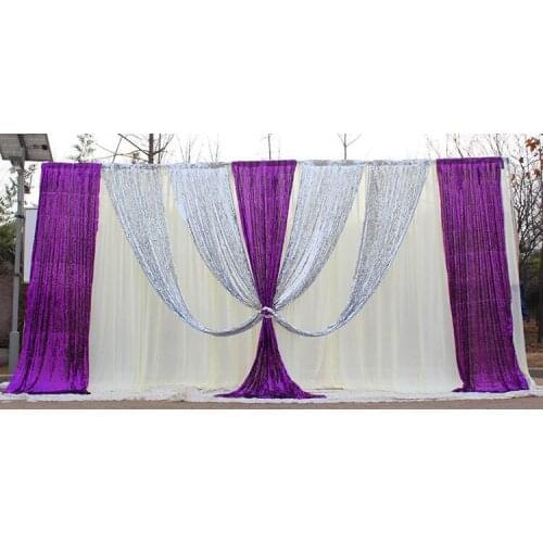 10ft x 20ft White backdrop with silver and purple sequin Wedding Decoration