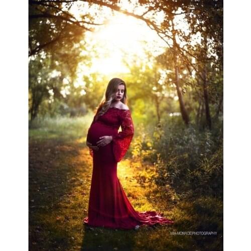 2018 Comfortable Lace Maternity Dresses Coat with Mercerized Cotton Dress Maternity Photography Props Fashion Pregnancy Dress