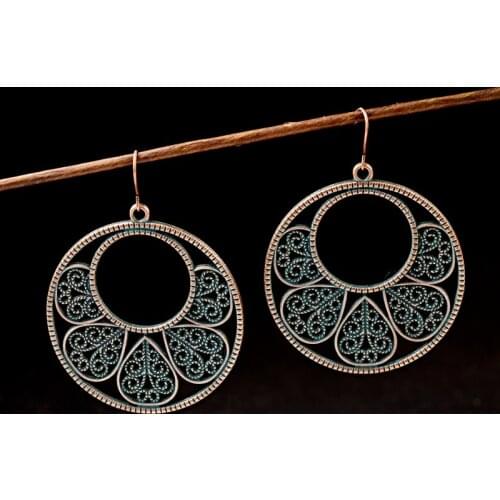 2019 Vintage Women Big Round Jhumka Earrings Indian Jewelry Bohemian Green Leaf Alloy Dangle Earrings Gypsy Hippie Oorbellen