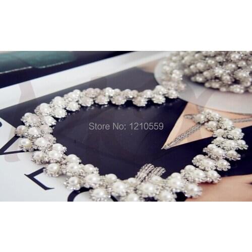 5 Yards High End Luxury Faux Pearl And Rhinestone Chain Trimming