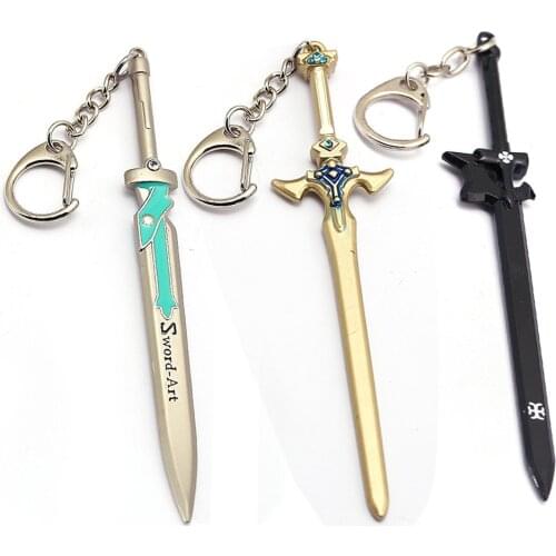 Anime Sword Art Online Kirigaya Kazuto Elucidator Keychain Asuna Kiritos Sword Dark Repulsor Metal Keyrings Pendants Figure