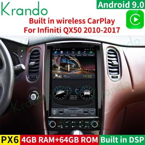 Krando Android 9.0 12.1" verticial screen car navigation system for Infiniti QX50 EX25 EX35 2009-2019 entertainment dvd player
