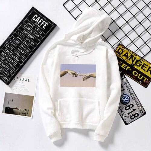 White Hoodies Michelangelo Print Tops Women Hoodies Oversized Harajuku Sweatshirt Winter Female Hoodies Short Sleeve Clothes Top