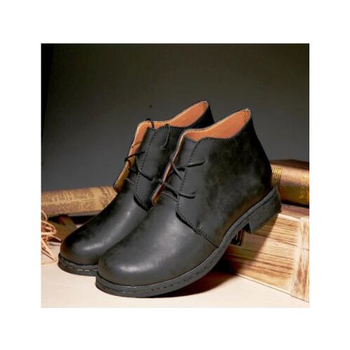 Mens spring ankle boots Genuine Leather lace-up Non-slip oxford fashion high-top falt heel Martin boots