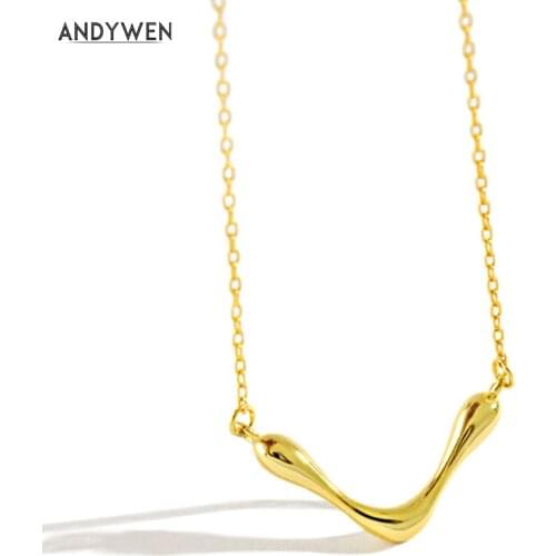 ANDYWEN 925 Sterling Silver Gold V Pendant Chain Necklace 2021 Rock Punk Fashion Women Luxury Wedding Party Jewelry