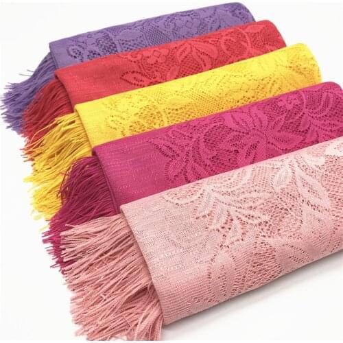 Floral Lace Malaysia Scarf With Two Sides Tassel fringed Hollow Head Wrap Cotton Muslim Hijab Long Shawl Islamic Turban 170x70cm