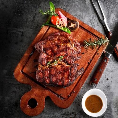 Nordic Art Wooden Rectangular Steak Tray with Handle Home Western Food Pizza Sushi Plate Solid Wood Western Restaurant Tableware