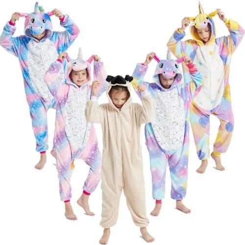 Childrens Panda Stich Unicorn Pajamas Boys Animal Kigurumi Pajama One Piece Hooded Jumpsuits Kigurumi Cat Unicornio Sleepwear