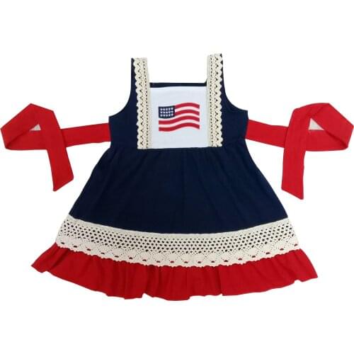 4TH JULY Baby Girls Twirl Dress Applique Flag Pattern Childrens Clothes Kids Clothing