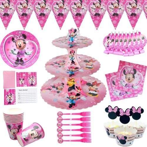 Disney Minnie Mouse baby girl birthday party Disposable tableware decor banner balloons decoration birthday party supplies