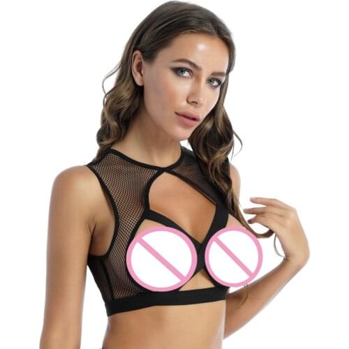 Women Transparent Fishnet Leotard Tanks Sleeveless Crisscross Open Cup Bra Tops Cutout Lingerie Vest See-through Mesh Camisole