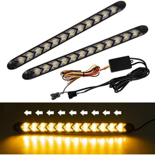 2pcs LED Car DRL Daytime Running Light Auto Headlight Strip Waterproof Flow White Turn Signal Yellow Day Lights Universal 12v