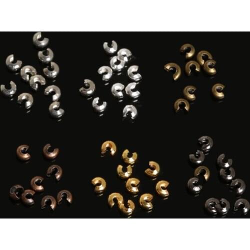 Hot Sale 100Pcs/lot 3mm Silver/Gold/Gunmetal/Rhodium/Bronze/Copper Plated Alloy Crimp Beads Round Covers For DIY Jewelry Finding