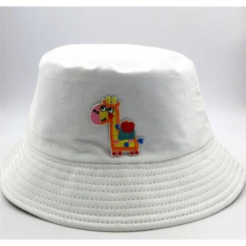 LDSLYJR Cartoon giraffe embroidery cotton Bucket Hat Fisherman Hat outdoor travel hat Sun Cap Hats for men and Women 361