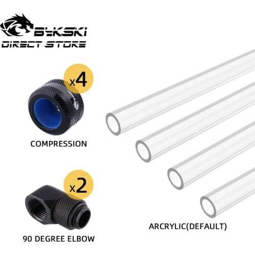 Bykski 4pcs Hard Tube Fitting Kit G1/4 Compression 90 Degree Elbow Male to Female 50cm OD12/14/16mm Arcylic/PETG Tubes Combo