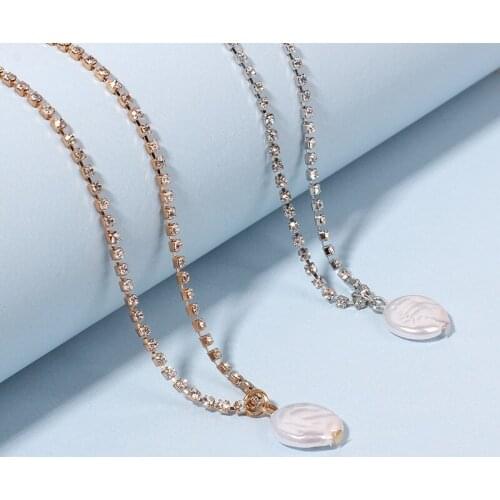 Short Vintage Copper Rhinestone Pearl Clavicle Necklace Popular Jewelry Pendant Necklaces for women