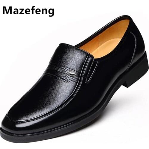 Mazefeng 2019 Winter Warm Men Leather Shoes With Velvet Men Dress Shoes Business Classic Square Toe Formal Leather Shoes Men