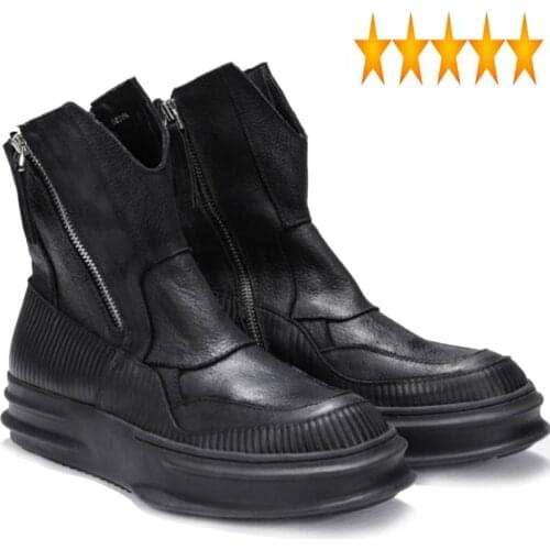 4cm Vintage Height 2021 Autumn Street Genuine Leather Platform Botas Shoes Men England Style Solid Zipper Boots