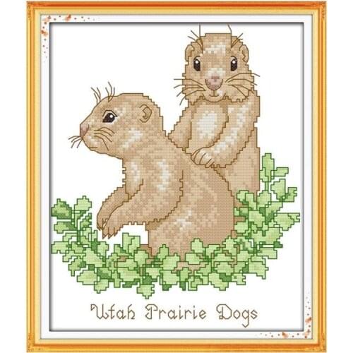 Cross Stitch Kits Embroidery Needlework Set Printed Cross Stitch Kit Two Marmots Counted Cross Stitch Stamped Cross Stitch 11ct