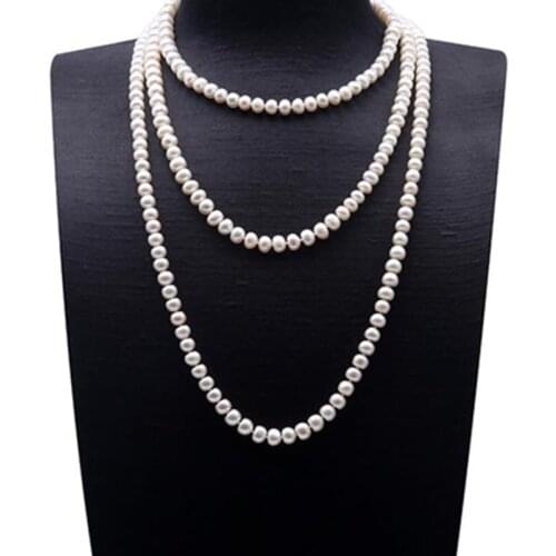 Choker Long Pearl Necklace Classic 7-8 mm Near-round White Cultured Freshwater Pearl Necklace Chain 16-64"