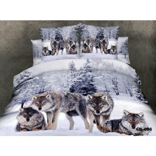 3D Wolf animal print bedding set king queen size duvet quilt cover bedspread bed in a bag fitted sheets snowflake 100% cotton