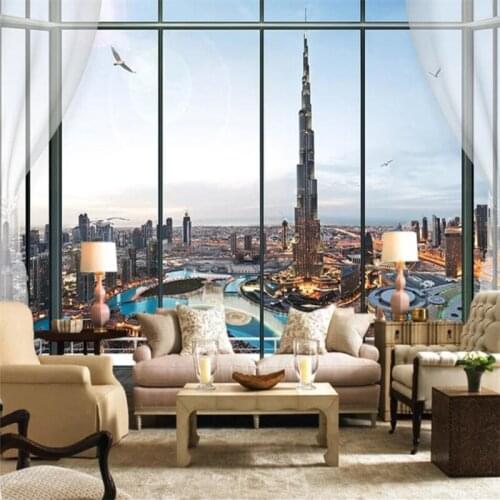 Wellyu Custom wallpaper European 3D window Burj Khalifa TV wall custom large mural green wallpaper papel de parede 3d