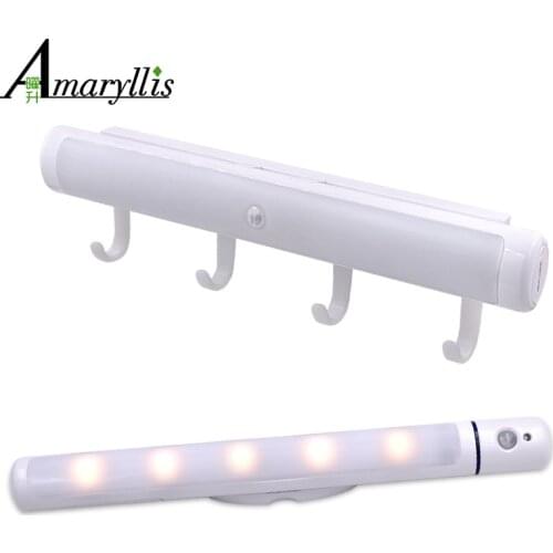 Portable Wall Closet Cabinet Stairs Night light Motion Sensor Lamp Battery Powered Wireless Led Lamp With Hook Two Lights Color
