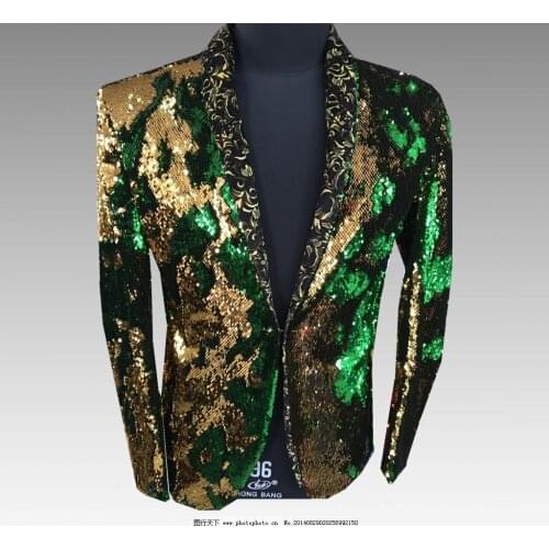 Luxury blazer masculino two-color sequined male singer nightclub bar stage DJ host costume vestido de noiva mens clothing