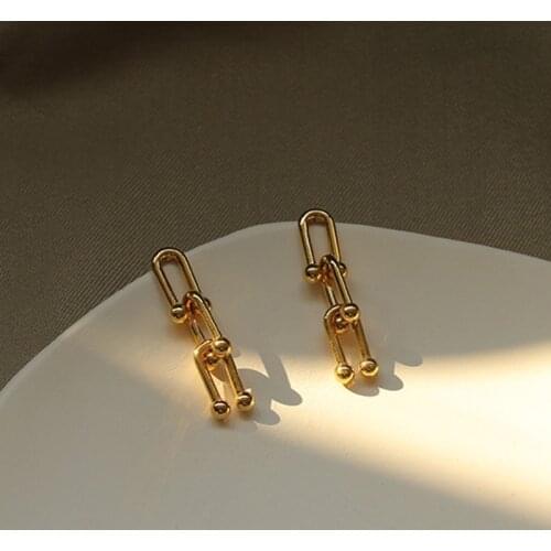 Three Circle Link Gold Drop Earrings Multi Chain Thin Geometric Earrings for Women Minimalist Fashion Earrings