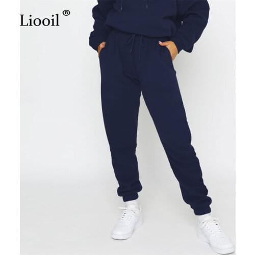 Liooil Joggers Fleece Drawstring Pencil Pants Women High Waist Baggy Sweatpants With Pocket Casual Fall Winter Streetwear Pants