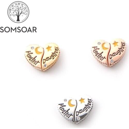Somsoar Jewelry Mother Daughter Heart Moon & Star Slide Charms fit 10mm Mesh Bracelet and Leather Wrap Bracelet Bands
