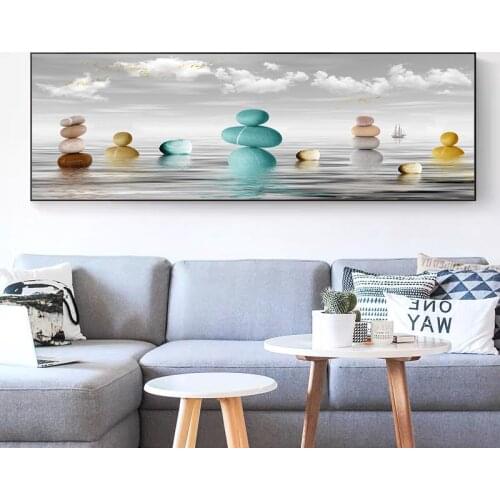 Modern Abstract Sea Surface Colorful Stone Art Canvas Paintings Wall Art Pictures for Living Room Decor (No Frame)