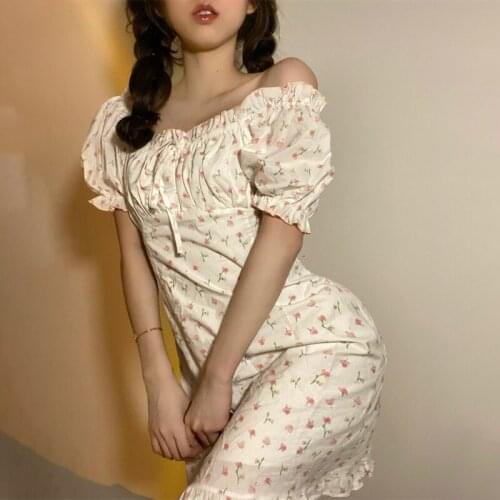 Japanese Sweet Princess Dress Women Sexy Ruffles Korean Party Mini Dress French Puff Sleeve Floral Print Fairy Dress Female 2021