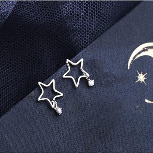 2021 Sterling Silver New Fashion Simple Earrings Moving Star Plated Hollow Pentagonal Zircon Tide Earrings Women Fine Jewelry