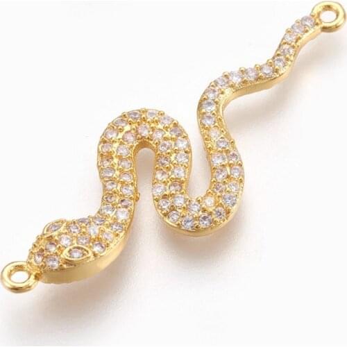 10pcs Snake Brass Micro Pave Cubic Zirconia Links Connector Gold/Platinum Plated for Jewelry Making 39x13.5x3mm Hole: 1.2mm