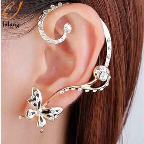 1 Pair Rhinestone Butterfly Clip Earring Crystal Ear Cuff Piercing Wrap Earrings For Women Fashion Jewelry Brincos Bijoux