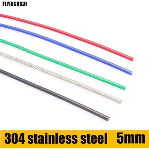 10M 304 stainless steel pvc coated steel wire rope soft sling 7*7 clothesline 5mm diameter