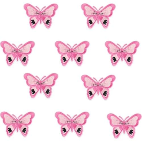 10pcs Pink Butterfly patches insect badges for clothing iron embroidered patch applique iron on patches sewing accessories DIY