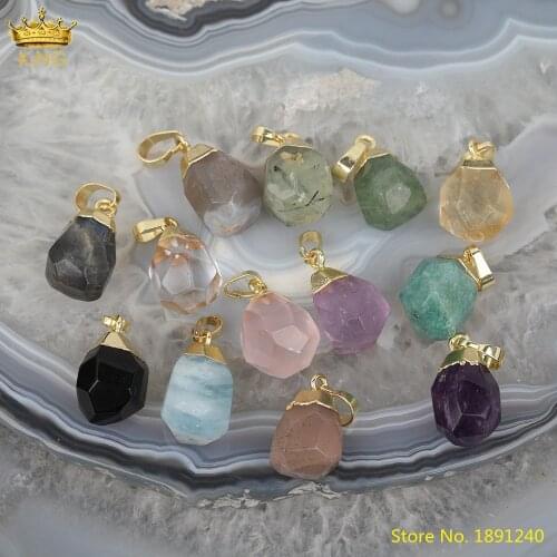 10pcs Random Natural White Roses Quartz Bottle Pendants Jewelry,Plated Gold Faceted Gems Stones Nugget Charms For DIY Jewelry