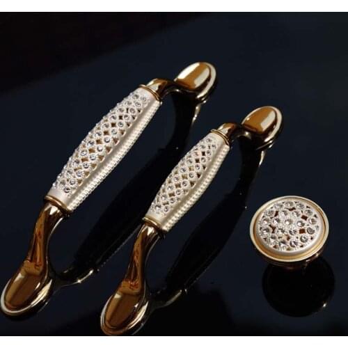 3.75" 5" modern fashion deluxe rhinestone dresser wardrobe door handles silver white / gold kitchen cabinet drawer knob pull 5"